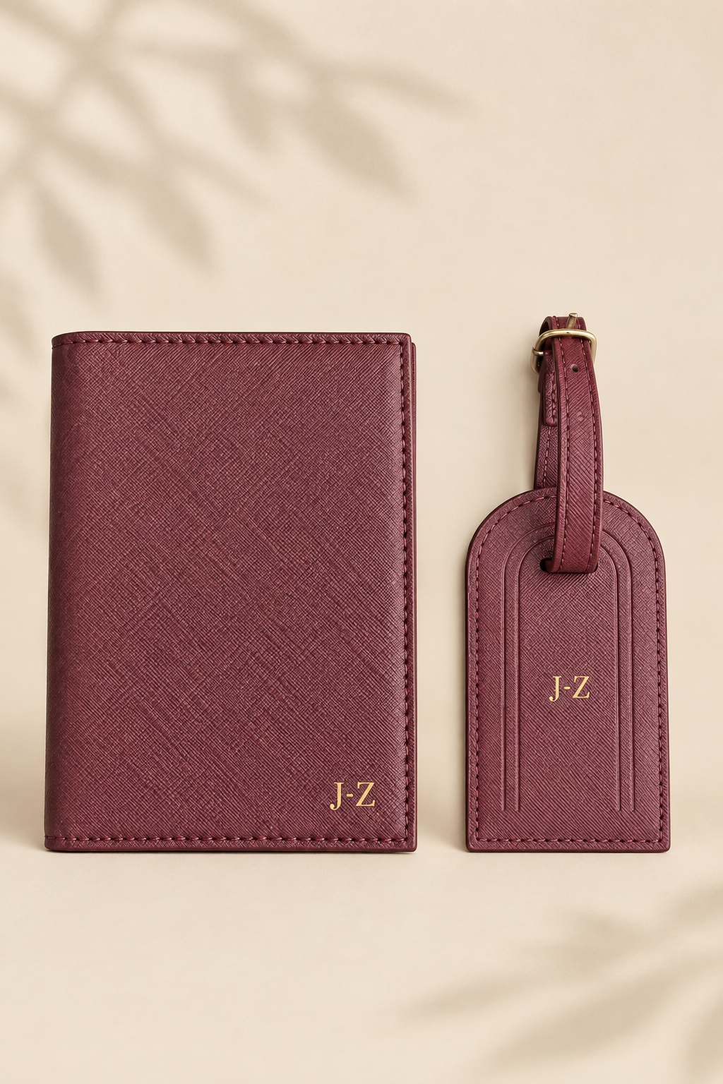 Maroon Personalized Passport Holder and Luggage Tag Gift Set