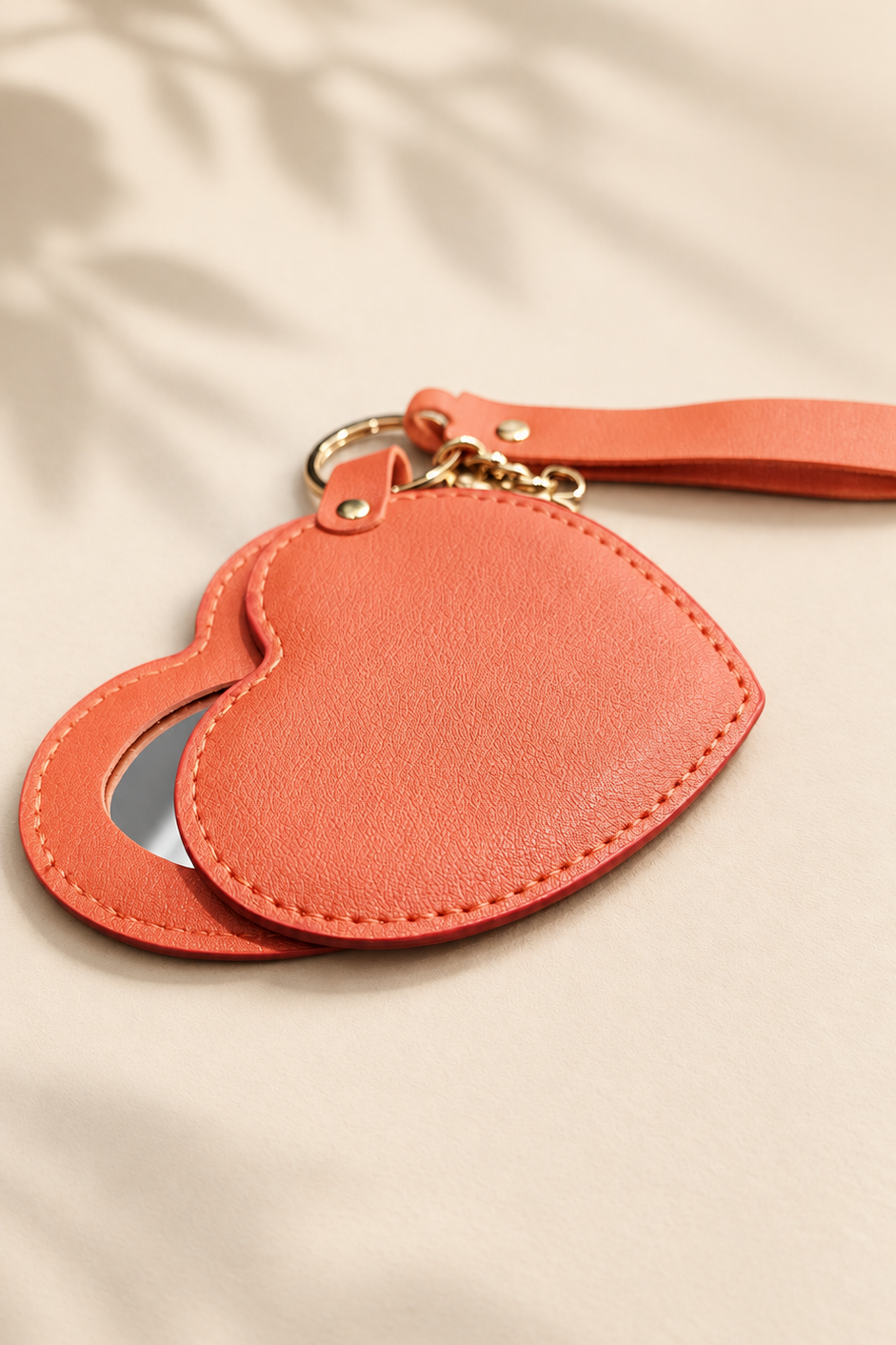 Orange Heart Compact Mirror Keychain