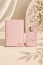 Pink Personalized Passport Holder and Luggage Tag Gift Set