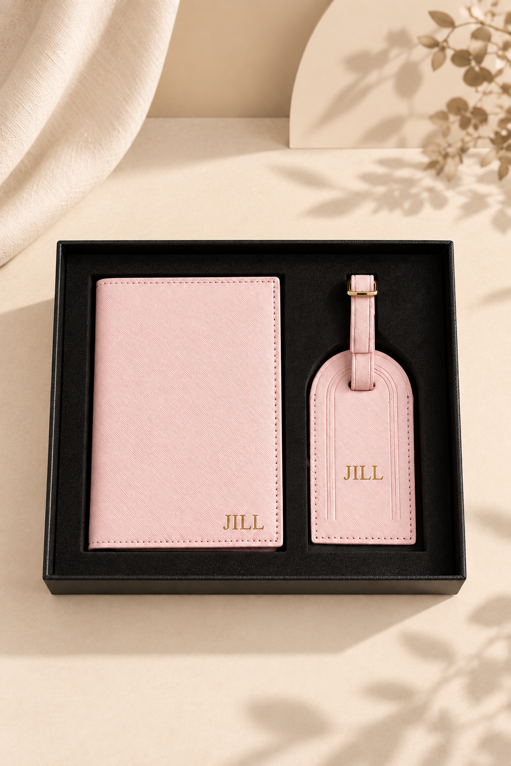 Pink Personalized Passport Holder and Luggage Tag Gift Set