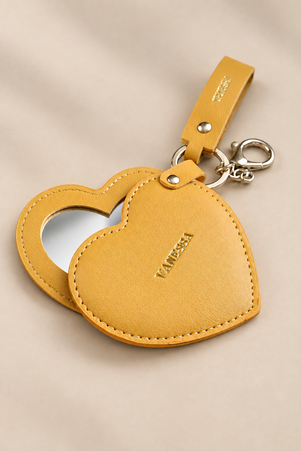 Yellow Heart Compact Mirror Keychain